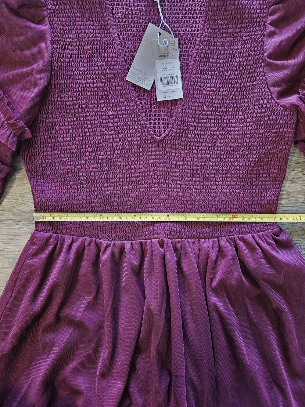 Boden Tulle Burgundy Smocked Mini Babydoll Party Dress - Picture 7 of 9